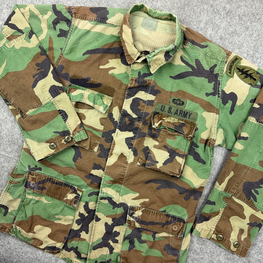 VTG US Army BDU Jacket Medium Long Woodland Camo Special Forces Airborne Ripstop